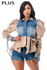 Denim & Fabric Top with Accented Sleeves
