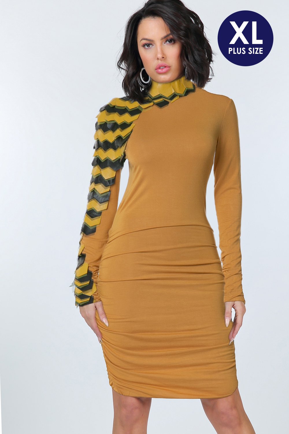 Knit Dress with Faux Leather Sleeves