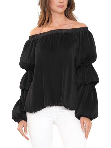 Off the Shoulder Top with Double Pleated Sleeves
