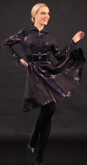 Knit Sequin Animal Pattern A-line Coat Dress