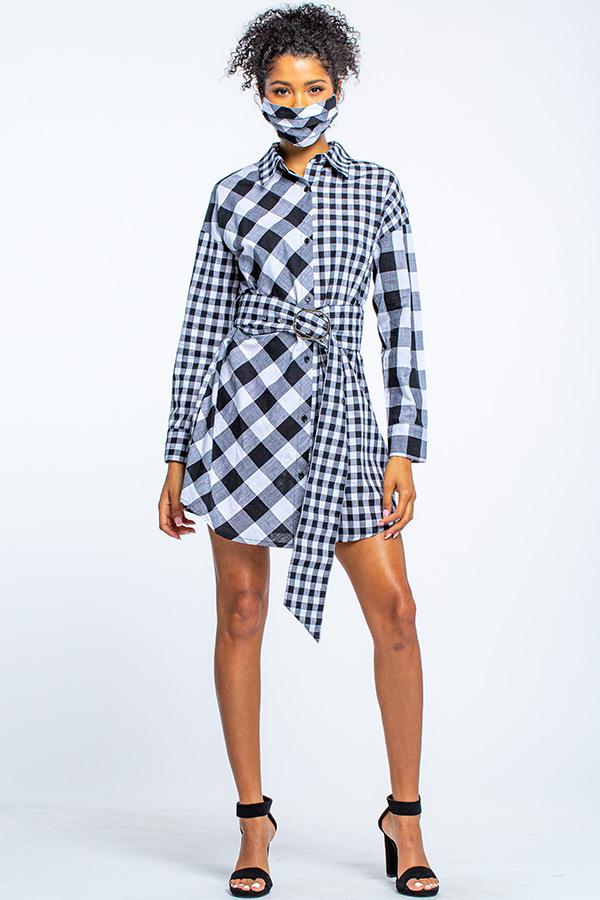 Button Front Shirt Dress with Matching Mask